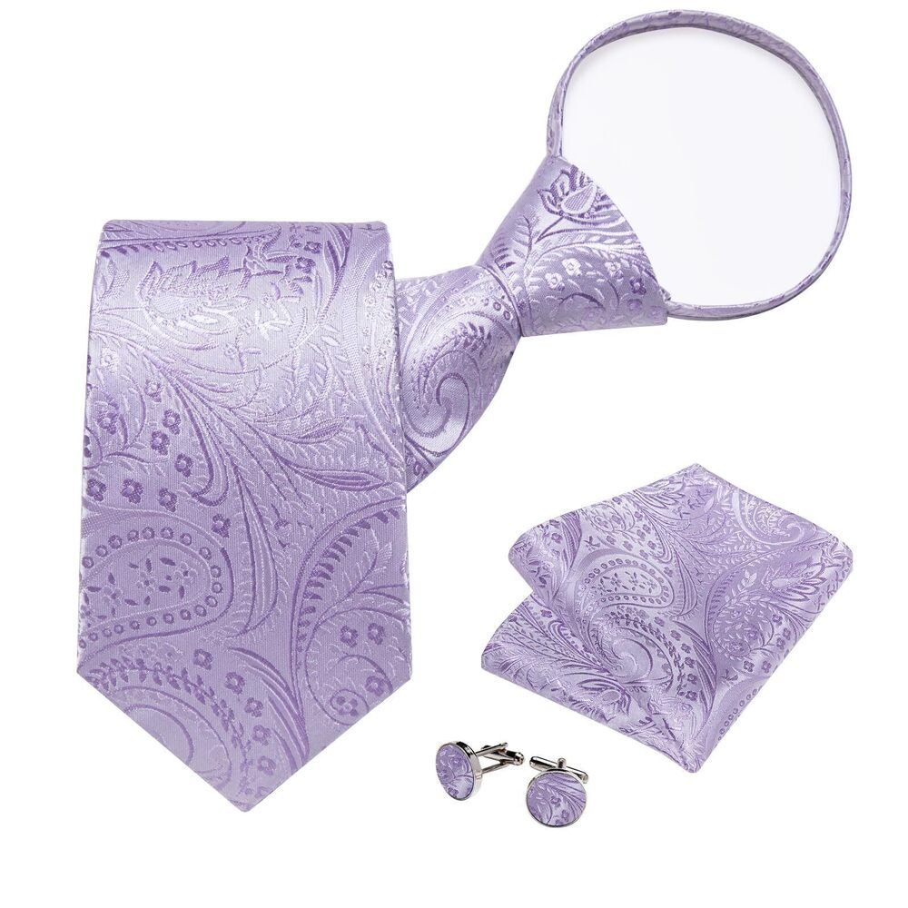 3067 Silk Zipper Ties ,Paisley Solid Plaid Pre-tied Tie and Pocket Square